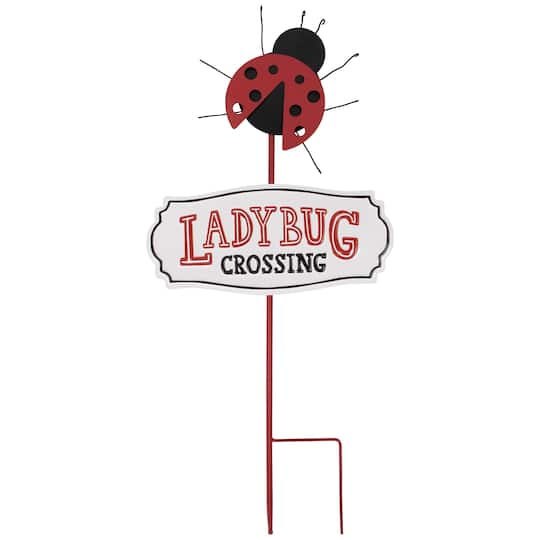 23&#x22; Ladybug Crossing Metal Garden Stake